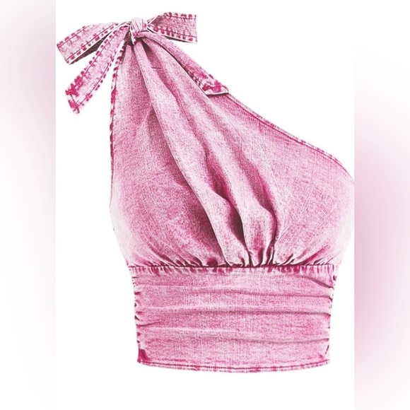 SHEIN Tops - SHEIN Pink One-Shoulder Crop Top